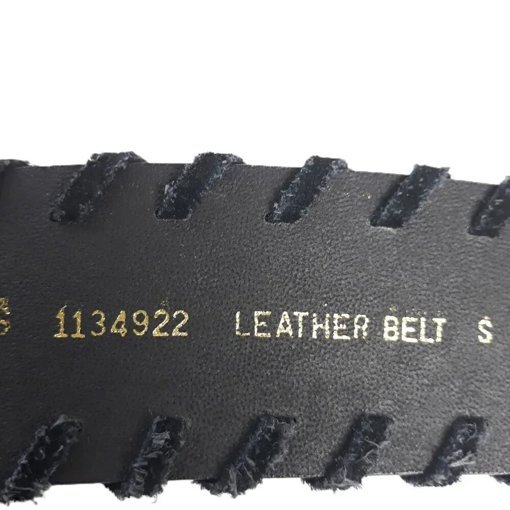Black Leather Whipstitch Belt S by Perry Ellis Western Rodeo Boho